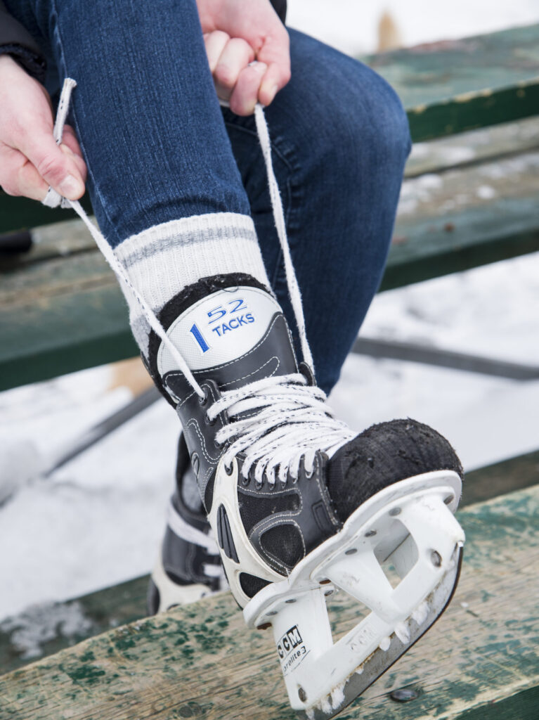 Putting on skates