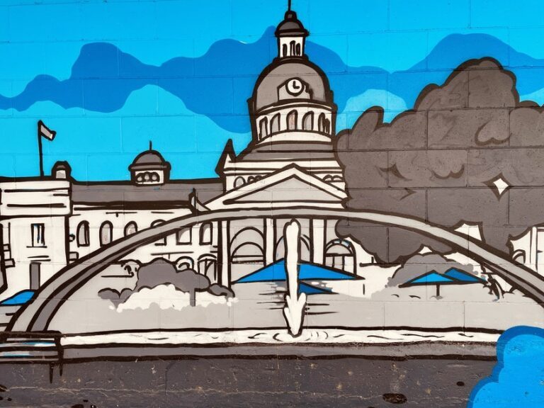 close-up of EronOne's colourful waterfront mural in Kingston