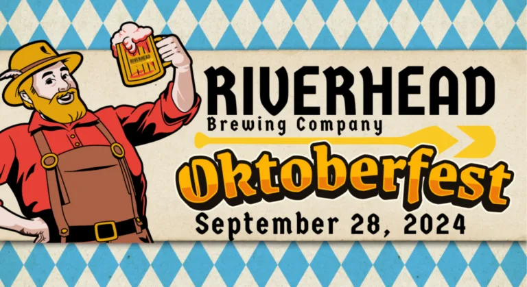 Riverhead Oktoberfest graphic with September 28, 2024 across the bottom and a man holding a beer stein on the left.