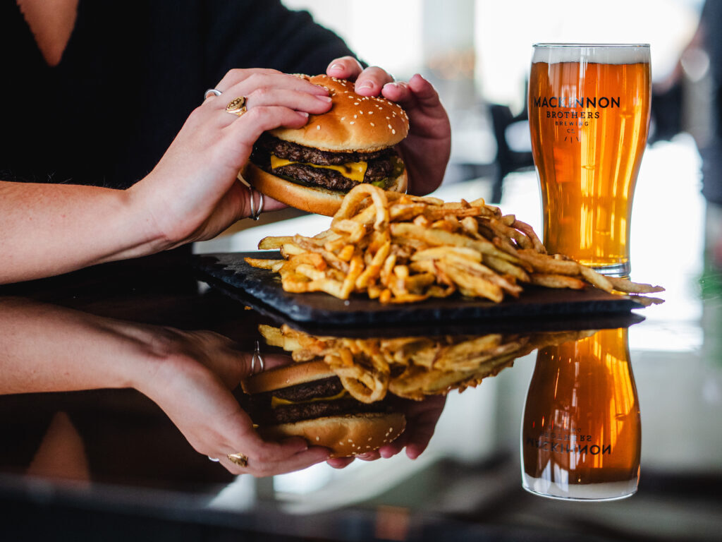 burger, fries, and a beer from Burger 347